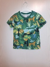 98-104 Jungen T-Shirt LINDEX grün Tiere Kurzarm 100% Baumwolle