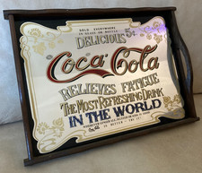 COCA COLA Spiegel Holz Tablett 2 Griffe 39x29x3cm RETRO/Vintage