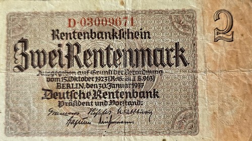 Rentenmark schein 1937 - rentenmark,