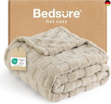 BEDSURE Cuddly Blanket, Fluffy Fleece Blanket, Chequered Pattern Throw Blanket,