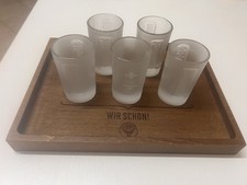 Jägermeister Holztablett mit 5 x 4cl Shotgläsern