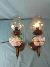 Wandlampe  2 Stück Paar Antik Rar  Messing Keramik Glas Jugendstil Verziert 3d1