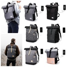 Premium Freizeitrucksack Herren Damen Lässiger Rolltop Rucksack Backpack USB