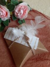 30 xfür Hochzeitsmandeln Gastgeschenk Hochzeit Schachtel braun Feder Band Spruch