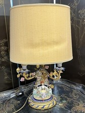 Antike Porzellanlampe Rokoko-Stil mit Figuren & Blumen, 19. Jh., FRANKREICH H.12