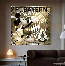 XXL LEINWAND BILD BIS 140x140x5 FC BAYERN MÜNCHEN MICKEY-MOUSE POP-ART FUSSBALL