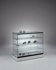 Messetheke Vitrine Glas abschließbar für Ausstellung rollbar 100 cm weiß