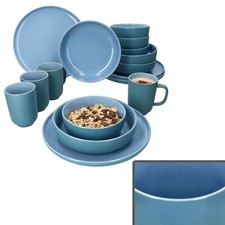 16tlg Kombiservice Jasper Ozeanblau Steingut 4 Personen Becher Schalen Teller 