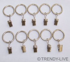 10 Gardinenringe mit Klammern f. Gardinenstangen 16 mm in Edelstahl Look C16