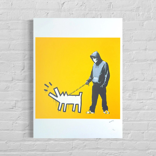 Banksy bellender hund okergelb - banksy,