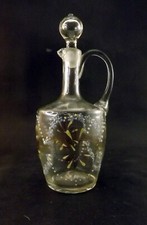 Antiker emaillierter & vergoldeter Glas Kruzifix Öl Essig Krug Dekanter