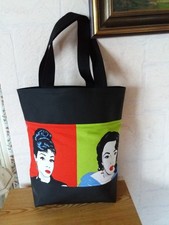 Selbstgenähter Shopper Einkaufstasche, Kunstleder mit Baumwolle Filmstars