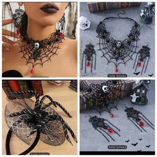 Halloween Schmuckset Damen Haarschmuck+Ohrringe+Halskette Spinne Muster