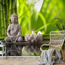 Fototapete Natur Buddha Bambus Wohnzimmer Schlafzimmer Grün Grau Vlies 9279a