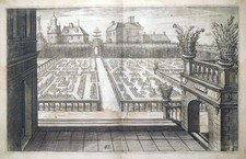 Kupferstich, Ziergarten, Hans Vredeman de Vries/ H.Hondius,1606, Perspektive