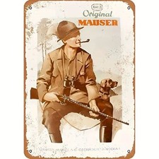 Blechschild Jäger mit Gewehr Original Mauser Vintage Stil  Metallschild TEL2821