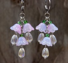 Ohrringe Ohrhänger Blüten Böhmische Perlen Glockenblumen Lila Edelstahl #LB013