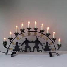 Erzgebirge Metall Schwibbogen Lichterbogen Bergmänner elektrisch 10 Kerzen