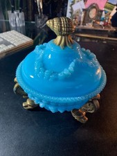 Schöne alte Glasdose mit Deckel aus Frankreich Jugendstil Opalglas wohl Portieux