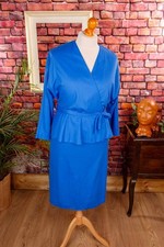 Vintage orig 80er Kleid Wickelkleid blau Schößchen Disco M