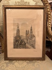 Antike Radierung von J.Pongratz Original Signiert Stadt München