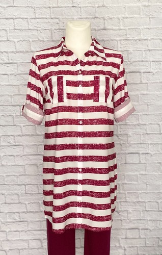 Damen long bluse pink - long-bluse, pink-weiß