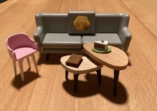 112 Dollhouse Möbel 60er Jahre Stil Nierentisch Holz Couch grau Hochstuhl