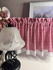 Scheibengardine Karo Landhaus  Gardine Shabby Vintage Rot Weiß Farbauswahl