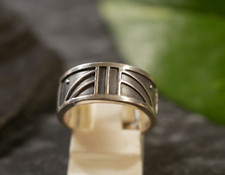 Toller 925 Sterling Silber Ring Matt Glänzend Mexico Muster Punkte Unisex