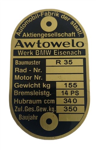 Bmw r35 typenschild - bmw,