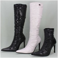 Buffalo Stiefel Stiefeletten Lederstiefel spitz gerafft High Heels