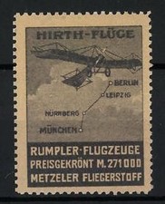 Reklamemarke Hirth-Flüge Berlin-Leipzig-Nürnberg-München, Rumpler-Flugzeuge mit 