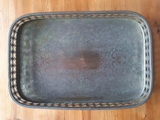 Antikes Tablett rechteckig Silber auf Kupfer / Silberlegierung