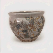 Edler Blumentopf  Übertopf aus Keramik – florales Dekor mit Goldakzenten Vintage