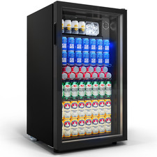 Getränkekühlschrank Flaschen Bier Minibar Glastür 85L,LED Beleuchtung,Schwarz
