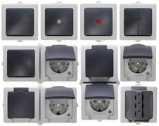 Kopp Nautic grau Schalter Steckdosen Taster Kombi Feuchtraum IP44 Aufputz