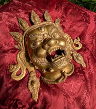 Große alte Mahakala Maske aus Messing aus Nepal 3 Kg 30x28cm