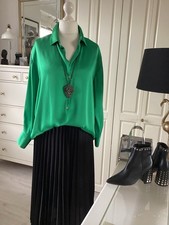 Zara Bluse Hemdbluse Satin Langarm Manschetten grün Gr. L