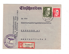 4P Feldpost R-Brief Graudenz 1943 Wehrmachtsgefängnis Aufsichtspersonal n.Dresde