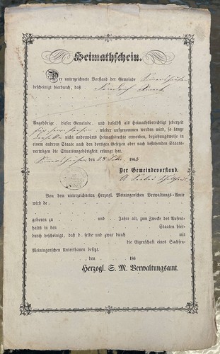 Heimatschein herzogtum - heimatschein,