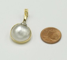  Anhänger Mabe Perle 10x Diamant Weißgold Blatt 750 Gold massiv