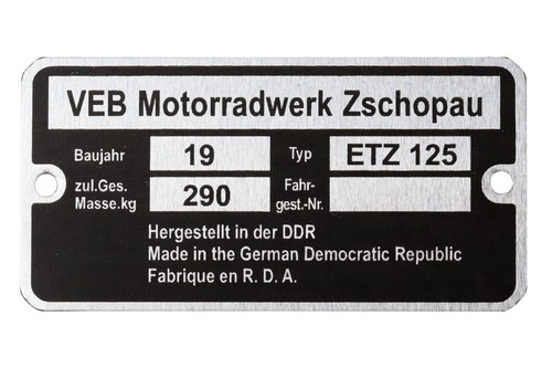 Typenschild für etz - typenschild,