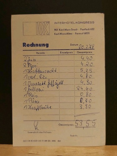 Rechnung vom interhotel - rechnung,