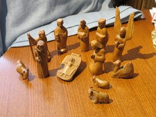 12 Krippenfiguren Holz (Eiche!), Handgeschnitzt, ca. 1960-1970, 5-20 cm hoch