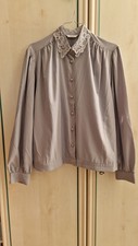 Vintage Bluse Langarm Grau Mit