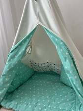 Rainbow Kids Tipi Zelt Kinder Baumwollsegeltuch Tippi Kinderzelt Sterne türkis 