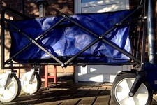 1 stck. Bollerwagen massiv (Metall), blauer Bezug