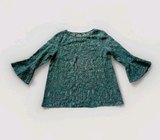 Vintage Damen Bluse Spitzenbluse Lace Shirt Trompetenärmel Grün Gr. M