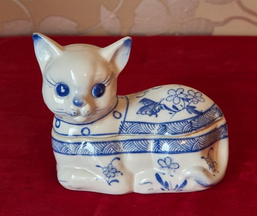 Vintage porzellan dose katze - vintage,