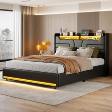 Doppelbett 160x200cm Polsterbett mit-LED&USB-Stauraumbett Bettgestell Lattenrost